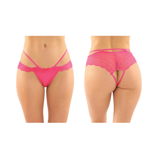 Posey Strappy Lace And Microfiber Crotchless Panty 6-pack L/xl Pink