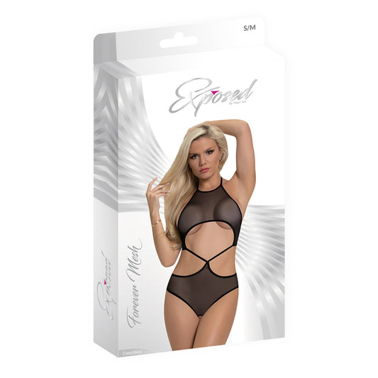Magic Silk Forever Mesh Crotchless Underboob Teddy With Split Back Black S/m