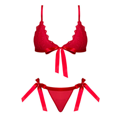 Magic Silk Sugar & Spice Ribbon-tie Bra & Panty Set Red S/m