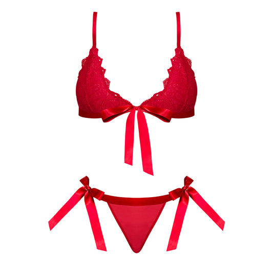 Magic Silk Sugar & Spice Ribbon-tie Bra & Panty Set Red L/xl