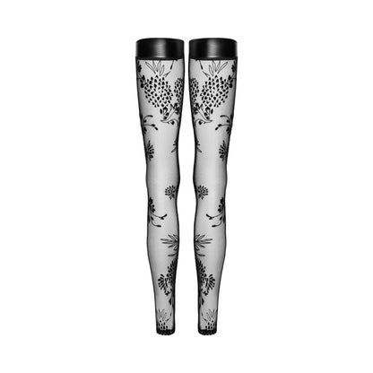 Noir Handmade Tulle Stockings With Patterned Flock Embroidery Xl