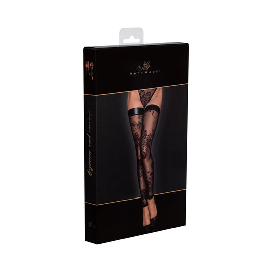 Noir Handmade Tulle Stockings With Patterned Flock Embroidery Xxl