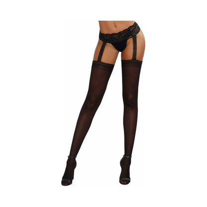 Dreamgirl Stretch Lace Suspender Garter Belt Pantyhose With Attached Sheer Thigh-high Stockings Blac