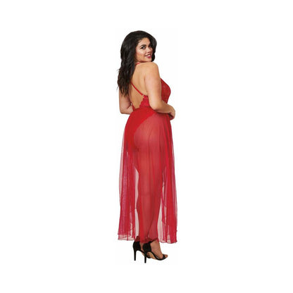 Dreamgirl Plus-size Stretch Lace Teddy & Sheer Mesh Maxi Skirt With Adjustable Straps & G-string Rou