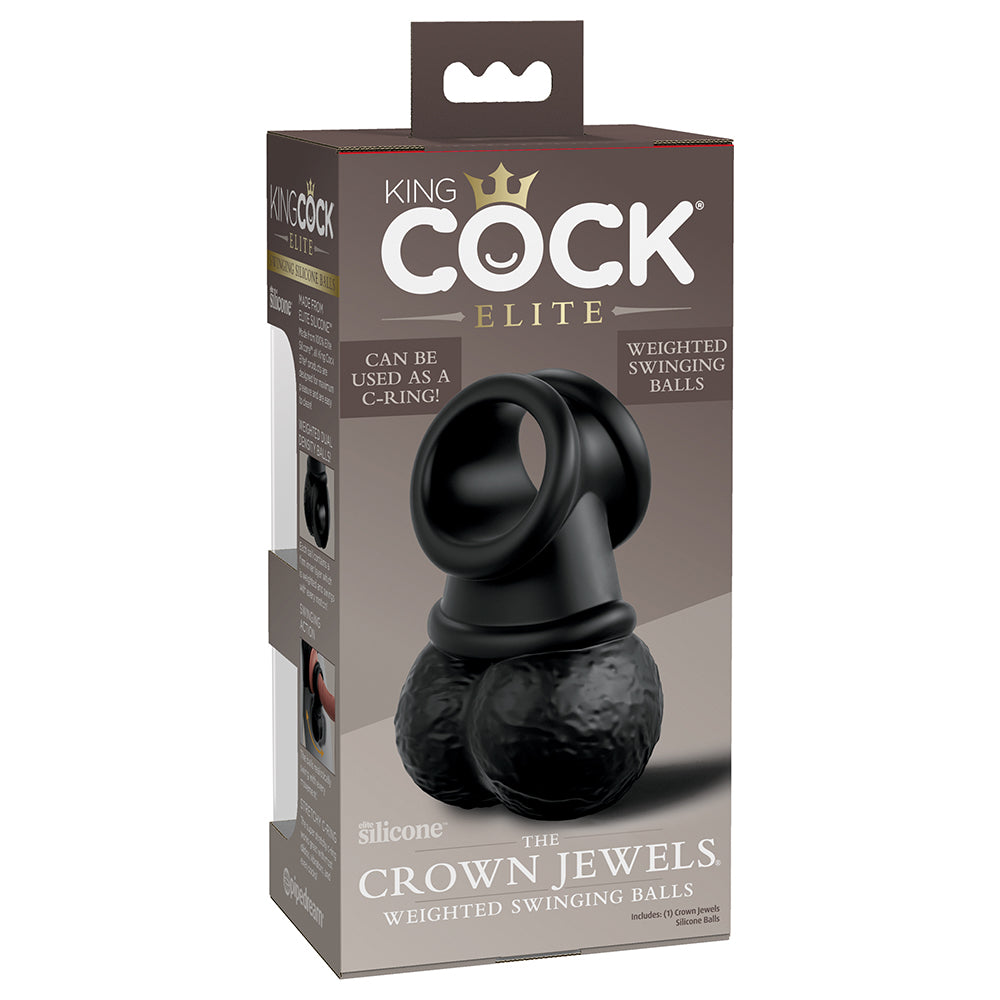 King Cock Elite The Crown Jewels Swinging Balls Weighted C-ring