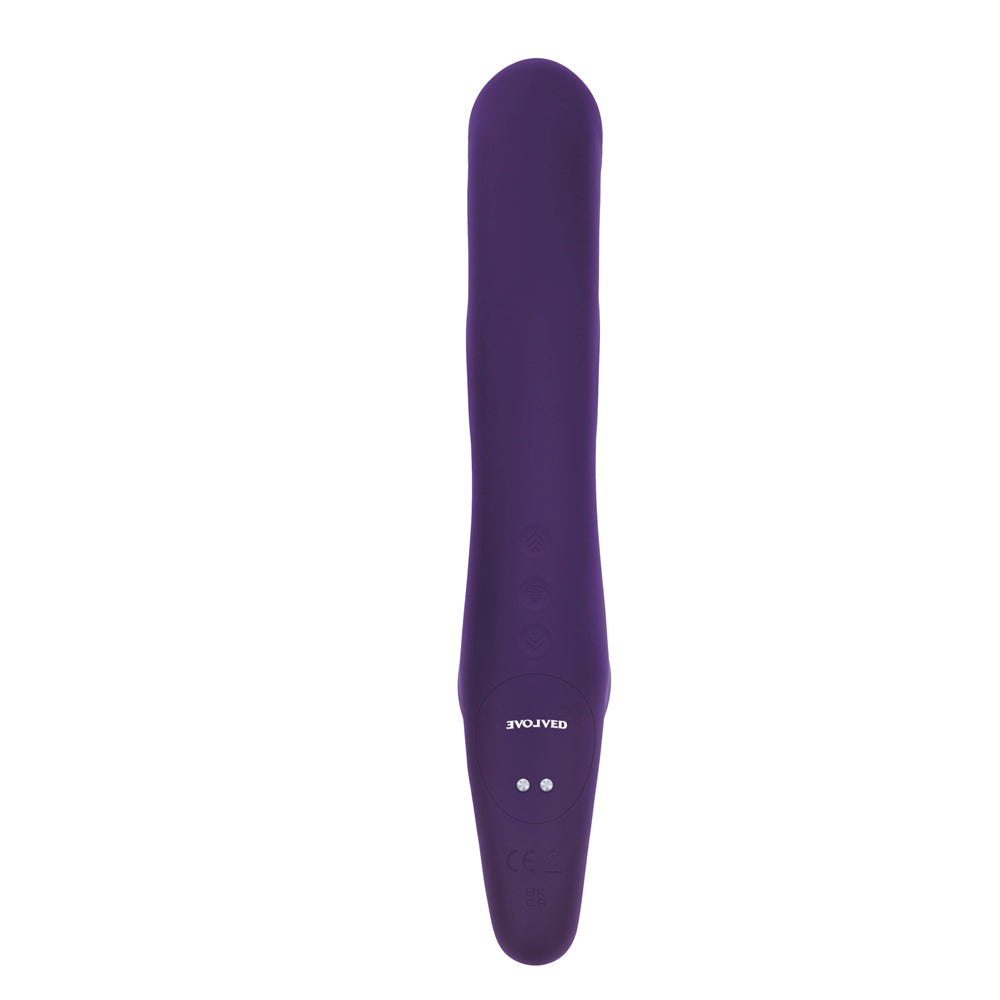 Love Is Back - 2 Become 1 - Strapless Strap On Rechargeable Silicone  Vibrator with Remote Control - Purple