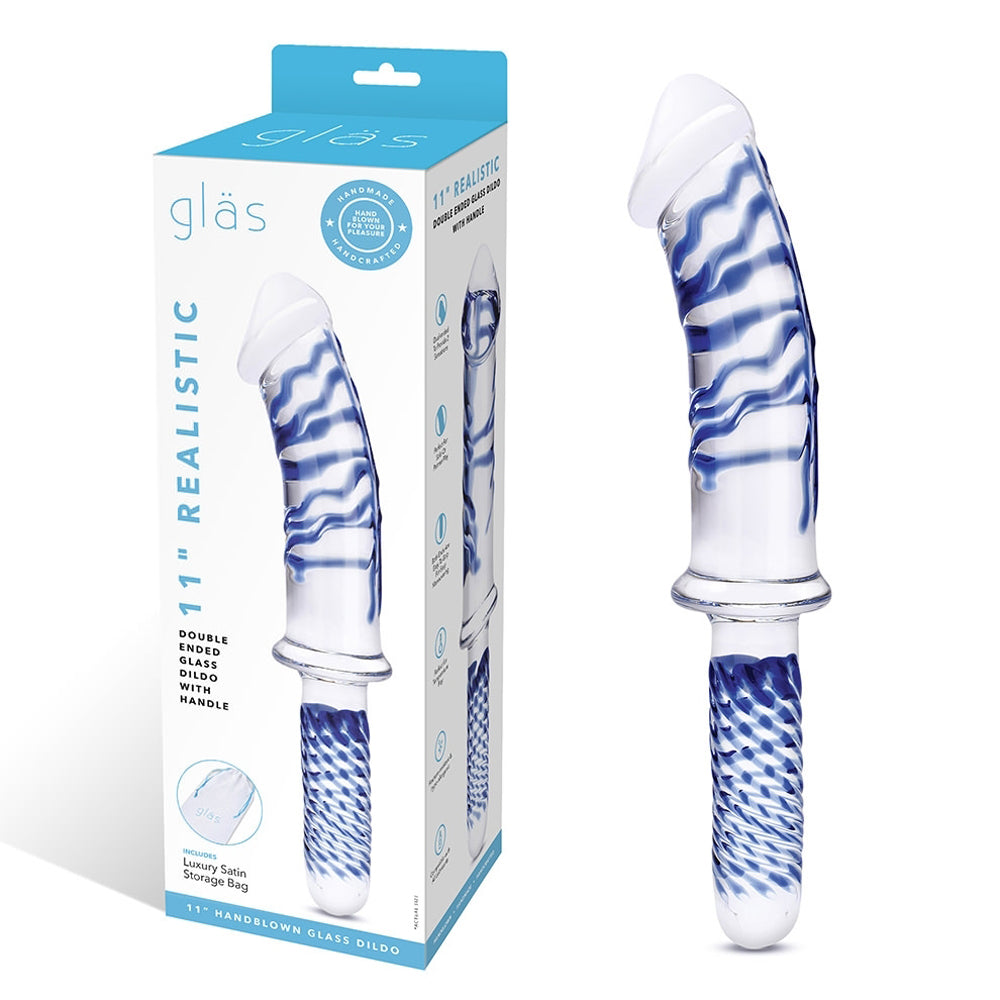 Glas Realistic Double Glass Dildo Handle 11 In.