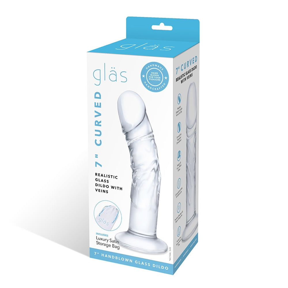 Glas Curved Realistic Glass Dildo With Veins 7 In.