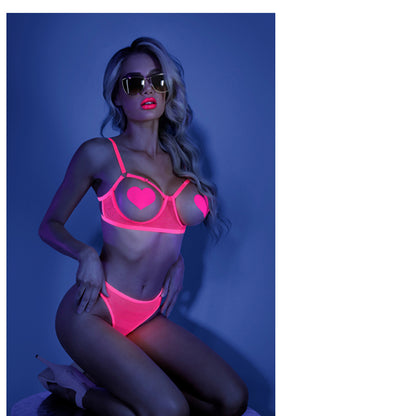 Glow Sweet Escape Open-cup Cage Bra & Crotchless Neon Pink Panty M/l