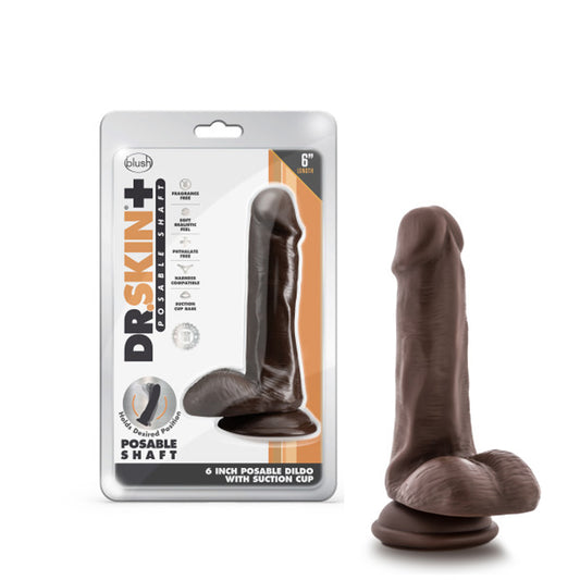 Dr. Skin Plus - 6 Inch Posable Dildo With Balls -  Chocolate