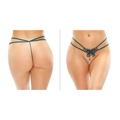 Zinnia Sequin Butterfly Strappy Pearl G-string Green S/m