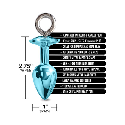 Nixie Metal Butt Plug & Furry Handcuff Set Mediumblue Metallic