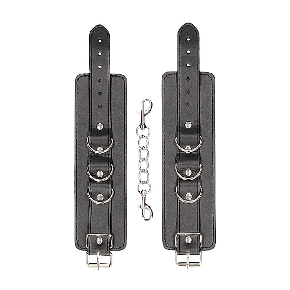 Ouch! Black & White Bonded Leather Wrist Or Ankle Cuffs With Adjustable Straps