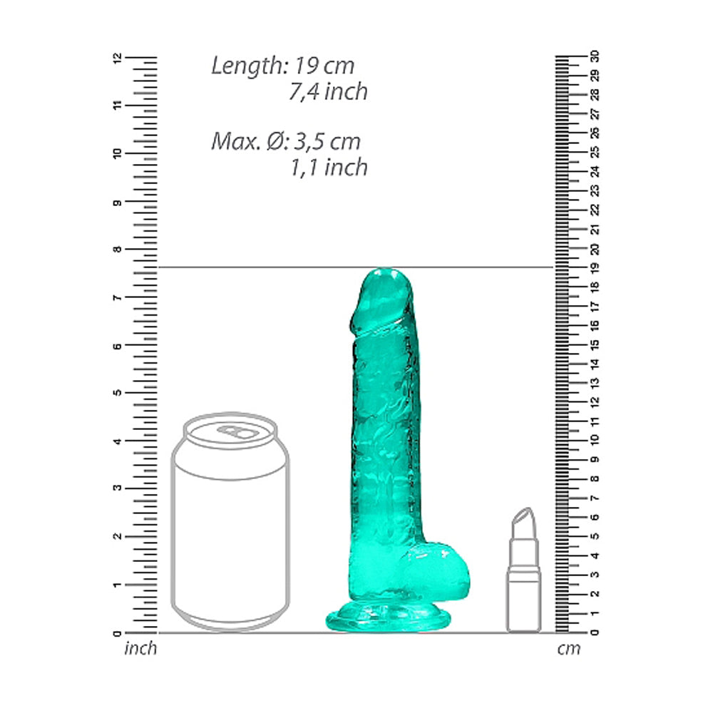 Realrock Crystal Clear Realistic Dildo With Balls 7 In. Turquoise