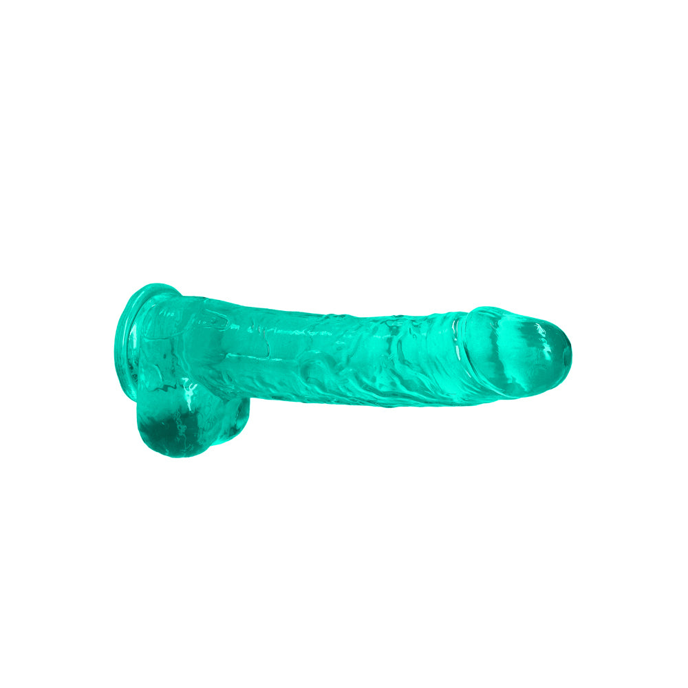 Realrock Crystal Clear  Realistic Dildo With Balls 9 In. Turquoise