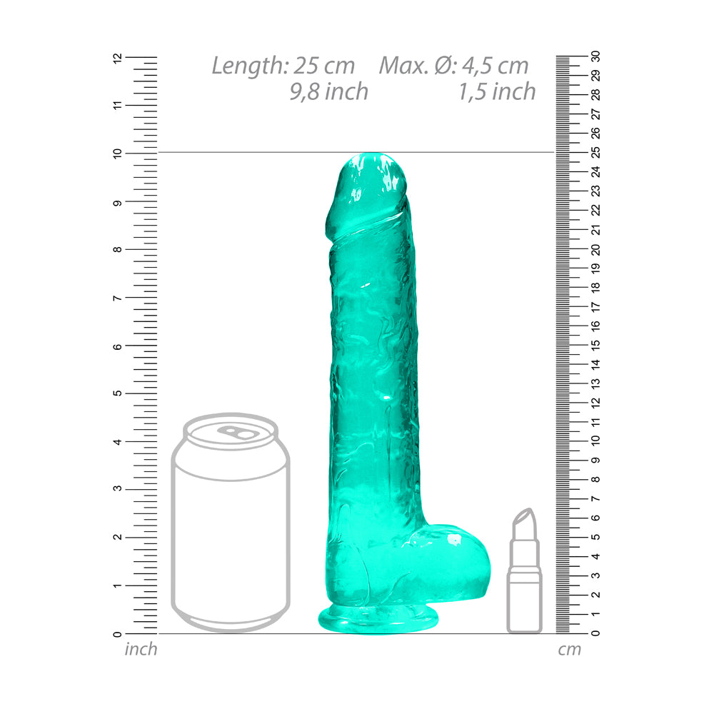 Realrock Crystal Clear  Realistic Dildo With Balls 9 In. Turquoise