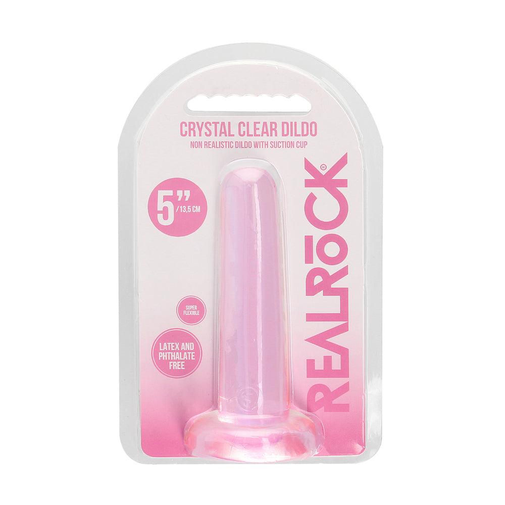 Realrock Crystal Clear Non-realistic Dildo With Suction Cup 5.3 In. Pink