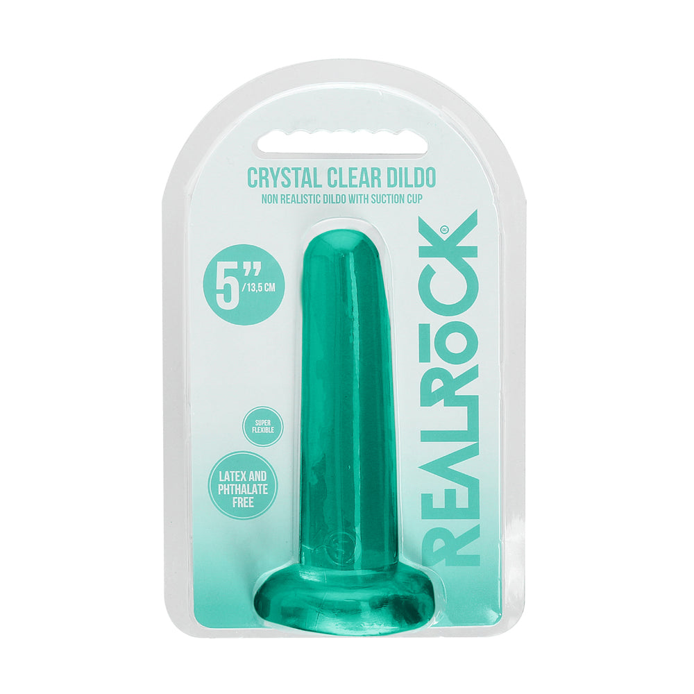 Realrock Crystal Clear Non-realistic Dildo With Suction Cup 5.3 In. Turquoise