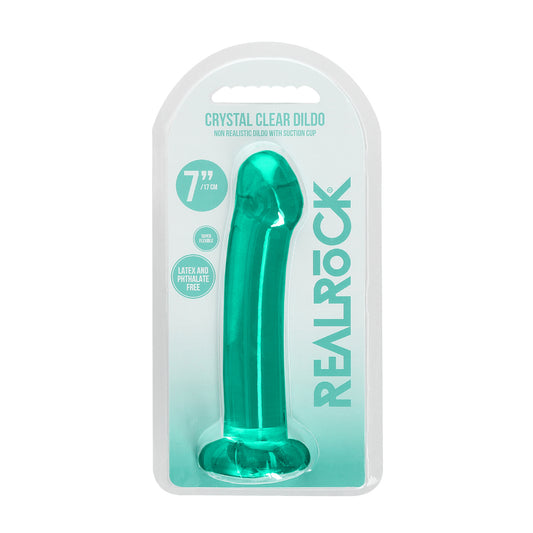 Realrock Crystal Clear Non-realistic Dildo With Suction Cup 6.7 In. Turquoise