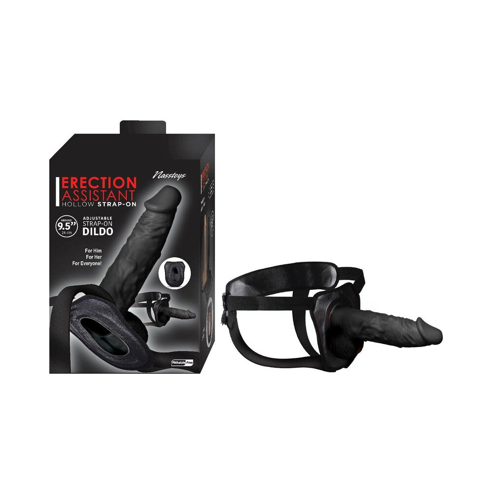 Erection Assist Hollow Strap-On 9.5in Bk