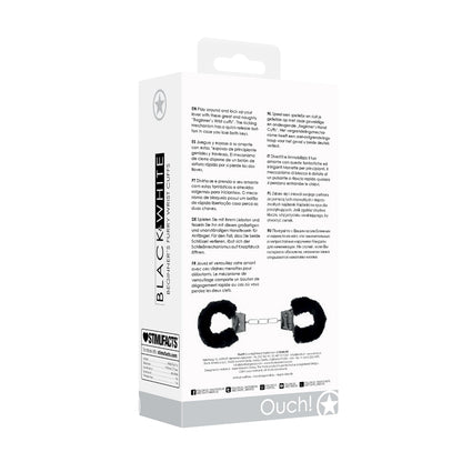 Ouch! Black & White Pleasure Furry Handcuffs With Quick-release Button