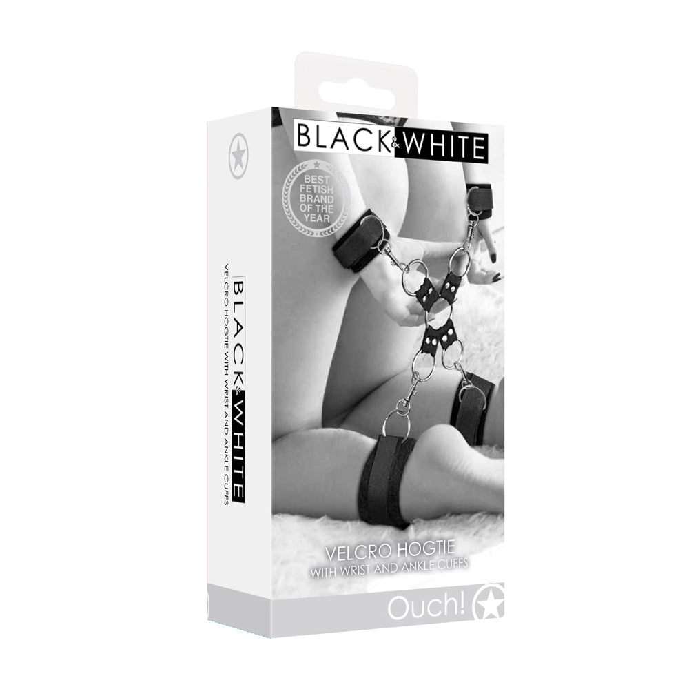 Ouch! Black & White Velcro Hogtie With Hand And Ankle Cuffs Black