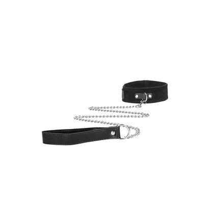 Ouch! Black & White Velcro Collar With Leash And Wrist Cuffs With Adjustable Straps Black