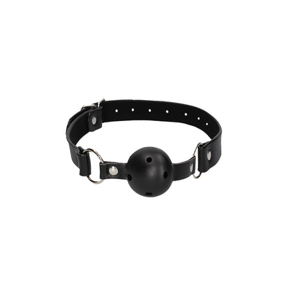 Ouch! Black & White Breathable Ball Gag With Bonded Leather Straps Black