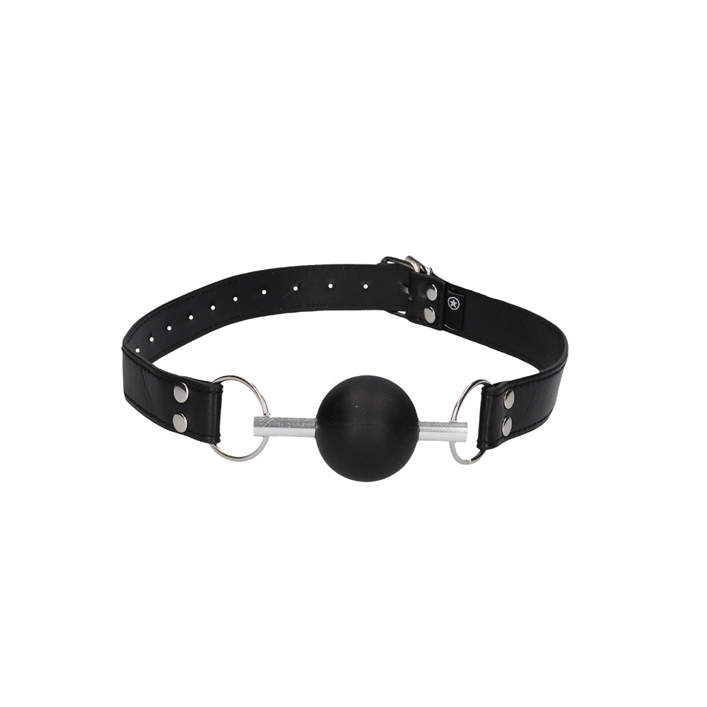 Ouch! Black & White Solid Rubber Ball Gag With Bonded Leather Straps Black