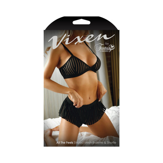 Vixen All The Feels Striped Mesh Bralette & Shorties Black O/s
