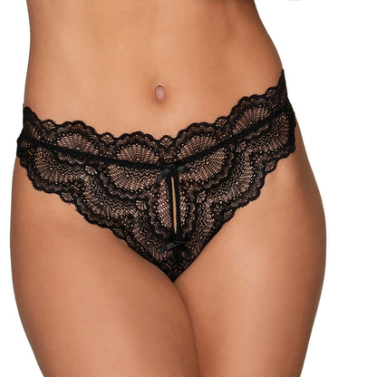 Dreamgirl Lace Tanga Open-crotch Panty And Elastic Open Back Detail Black Xl
