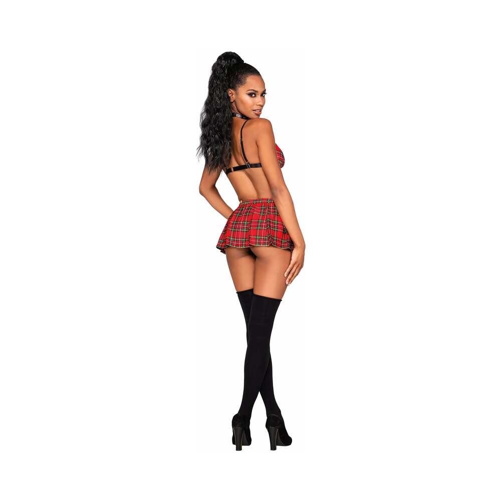 3 pc Detention Hall Hottie Bralette, Mini Skirt & Choker Red Plaid O/S