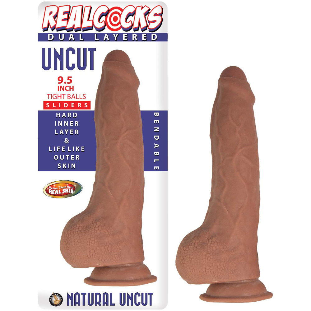 Realcocks Dual Layered Uncut Slider Tight Balls 9.5 In. Brown