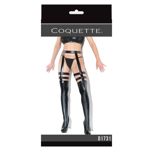 Coquette Wetlook Stockingw/Garter BlkOSQ