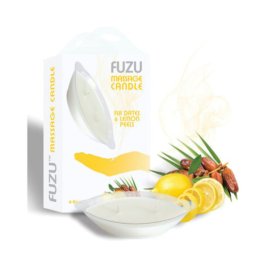 Fuzu Massage Candle Fiji Dates & Lemon Peel White 4 Oz.