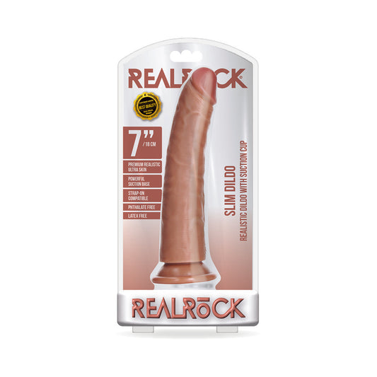 Realrock Slim Realistic Dildo With Suction Cup 7 In. Caramel