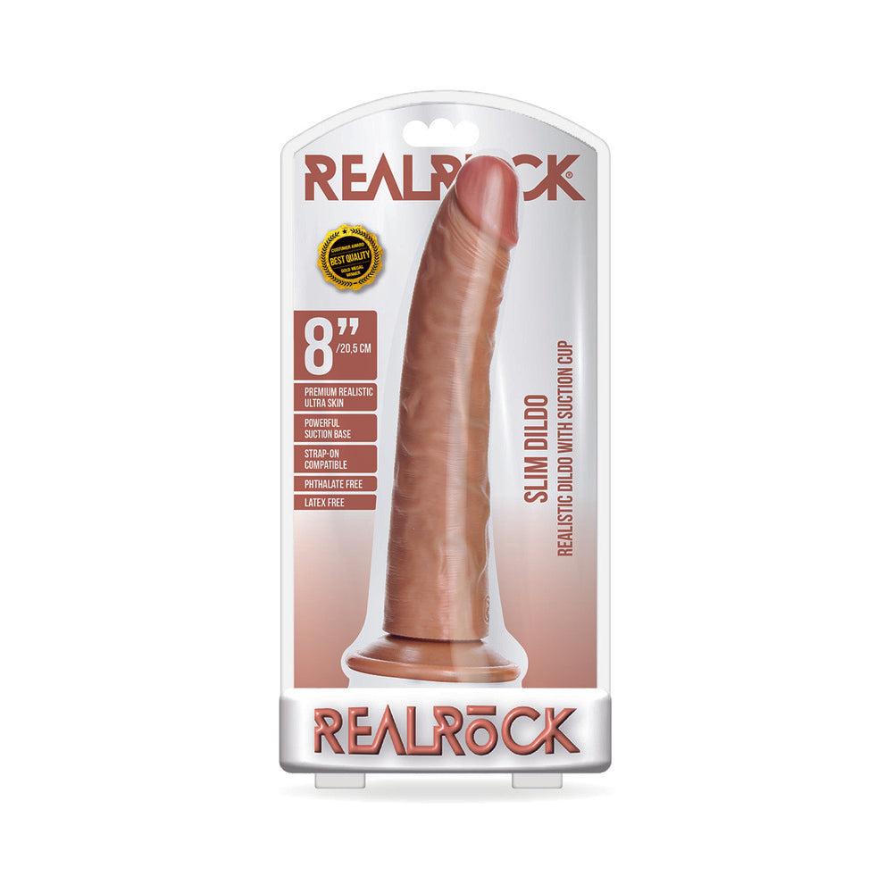 Realrock Slim Realistic Dildo With Suction Cup 8 In. Caramel