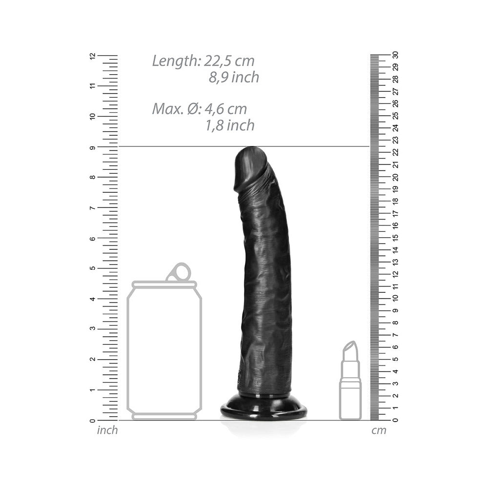 Realrock Slim Realistic Dildo With Suction Cup 8 In. Chocolate