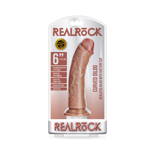 Realrock Curved Realistic Dildo With Suction Cup 6 In. Caramel