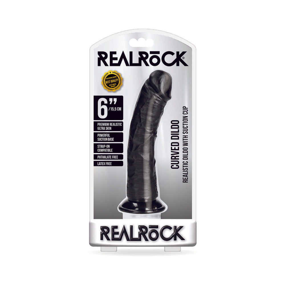 Realrock Curved Realistic Dildo With Suction Cup 6 In. Chocolate