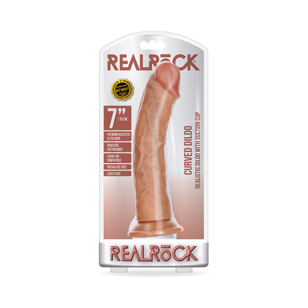 Realrock Curved Realistic Dildo With Suction Cup 7 In. Caramel