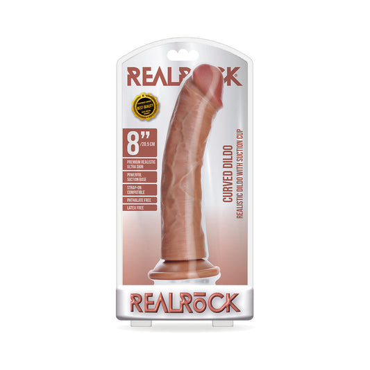 Realrock Curved Realistic Dildo With Suction Cup 8 In. Caramel