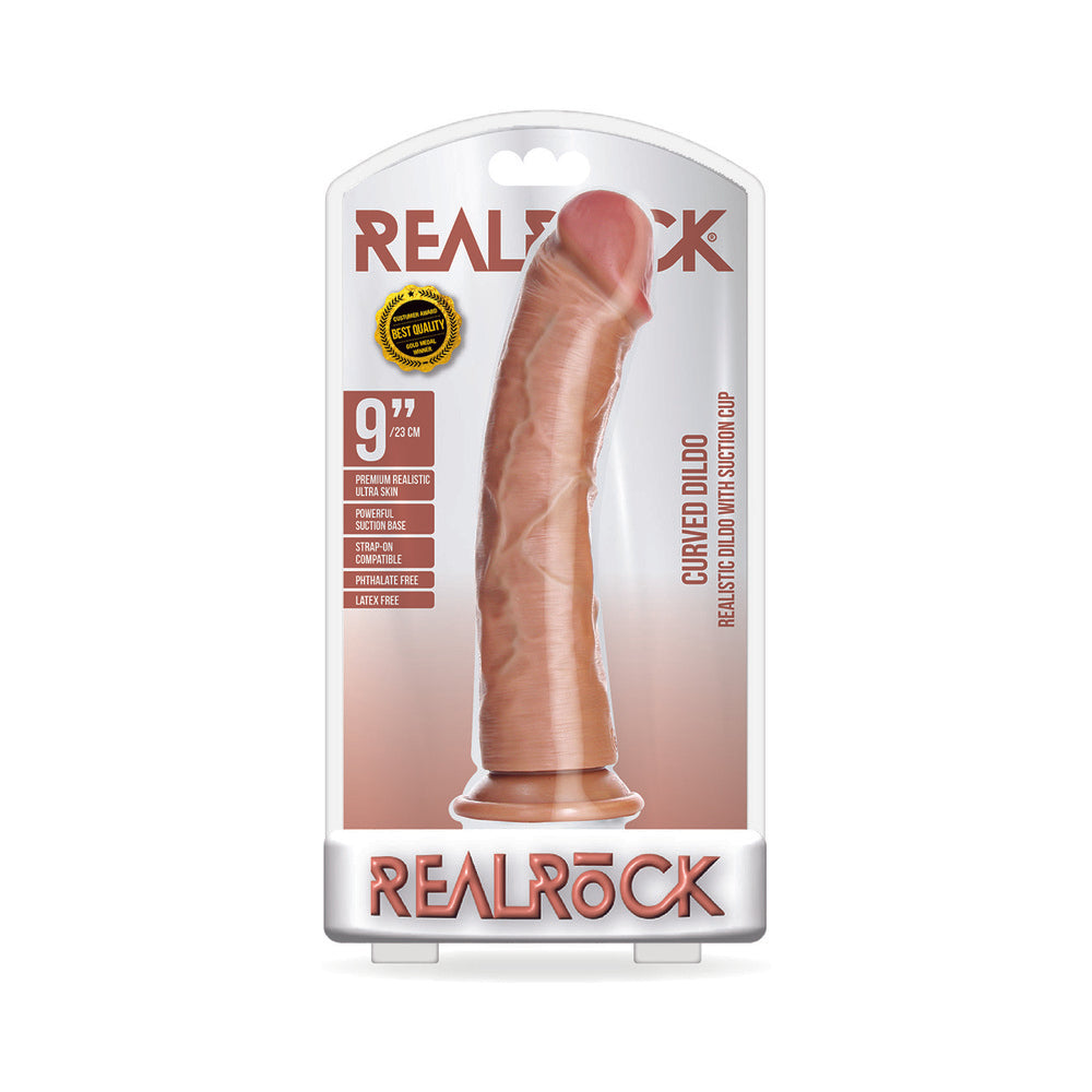 Realrock Curved Realistic Dildo With Suction Cup 9 In. Tan