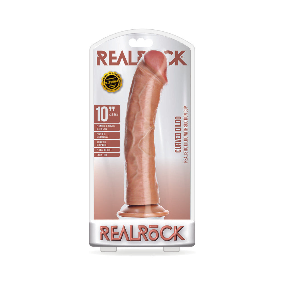 Realrock Curved Realistic Dildo With Suction Cup 10 In. Tan