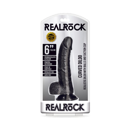 Realrock Curved Realistic Dildo With Balls And Suction Cup 6 In. Dark