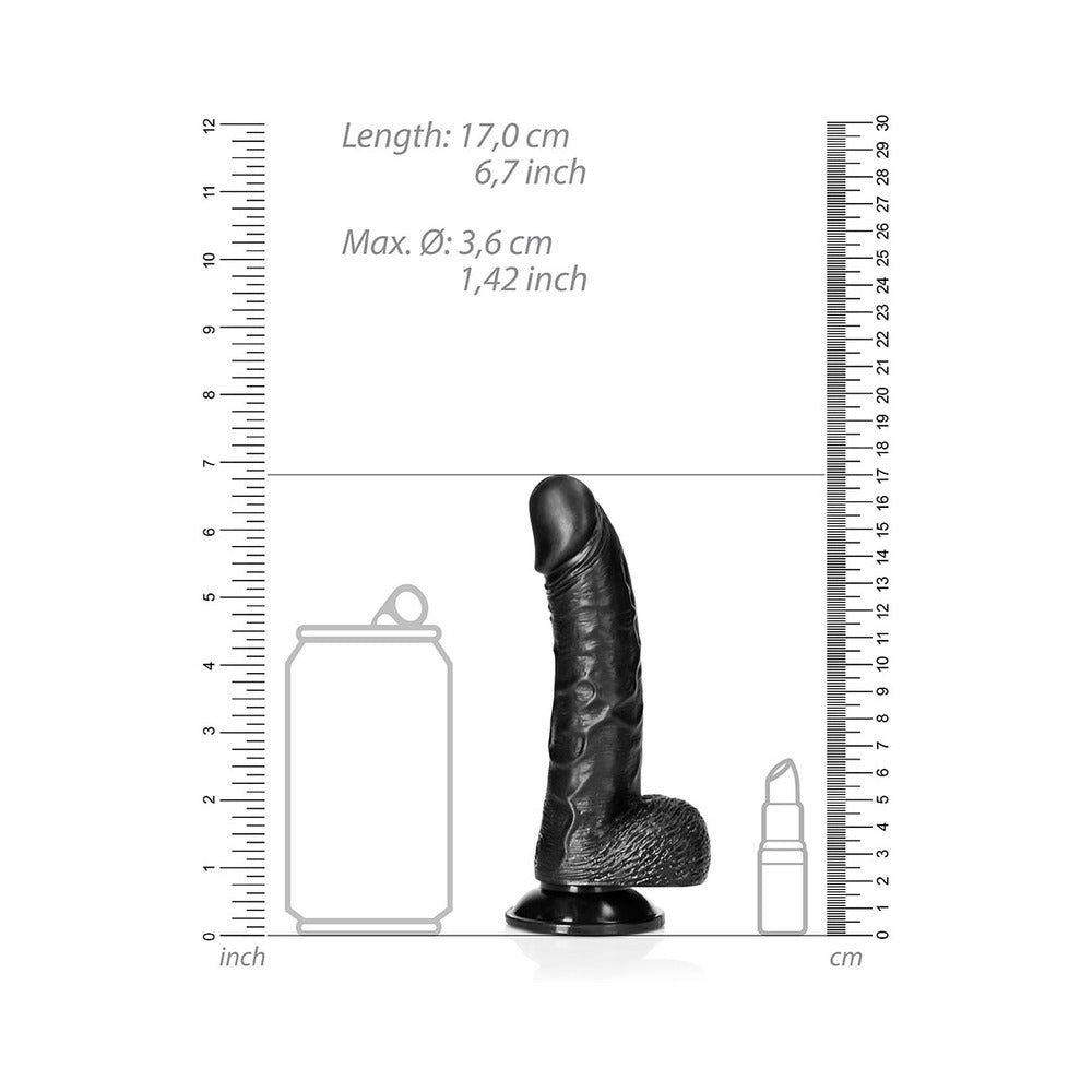 Realrock Curved Realistic Dildo With Balls And Suction Cup 6 In. Dark