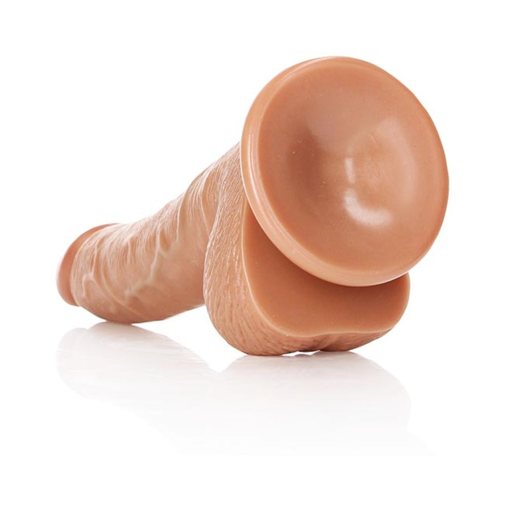 Realrock Curved Realistic Dildo With Balls And Suction Cup 7 In. Tan