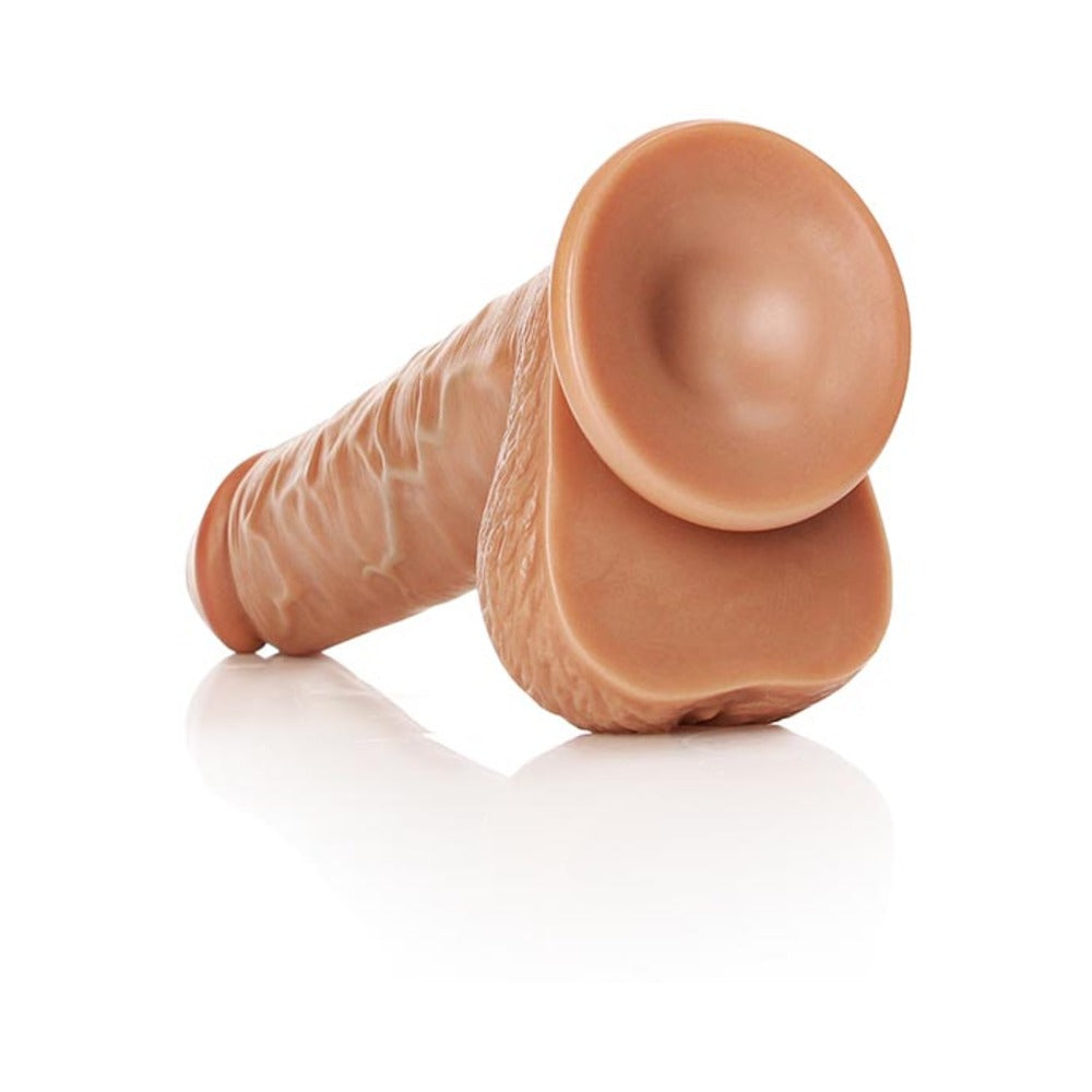 Realrock Straight Realistic Dildo With Balls And Suction Cup 9 In. Tan