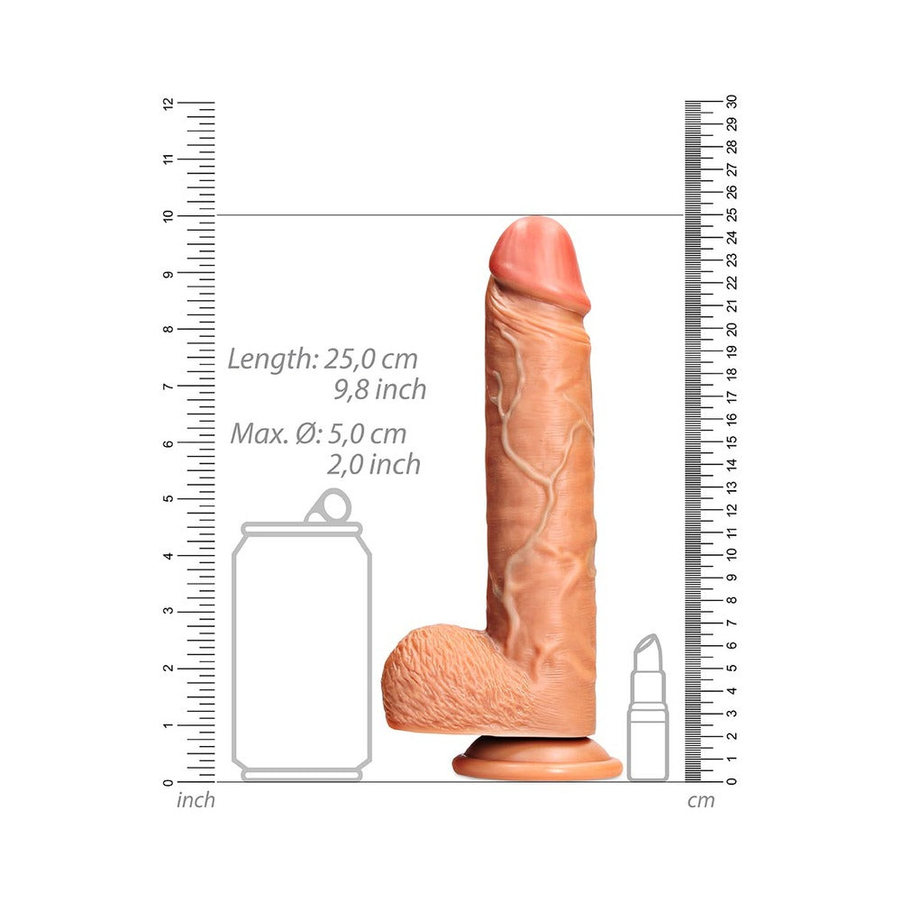 Realrock Straight Realistic Dildo With Balls And Suction Cup 9 In. Tan