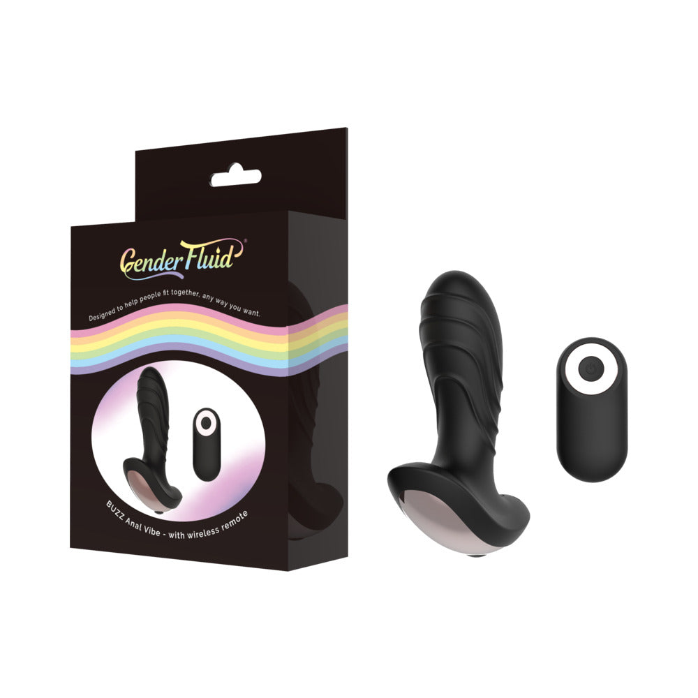 Gender Fluid Buzz Anal Vibe With Remote Silicone Black